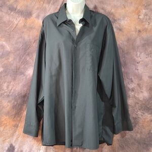 Milano Uomo Mens Dress Shirt Button Down Long Sleeve Dark Green Gray 17.5 34/35